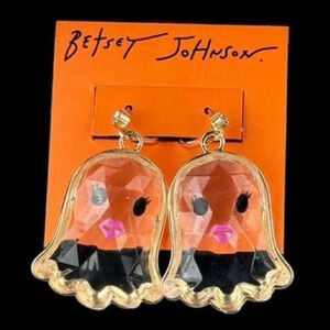 BETSEY JOHNSON Halloween Clear Beveled Gold-Trimmed Girly Ghost Earrings NEW NWT